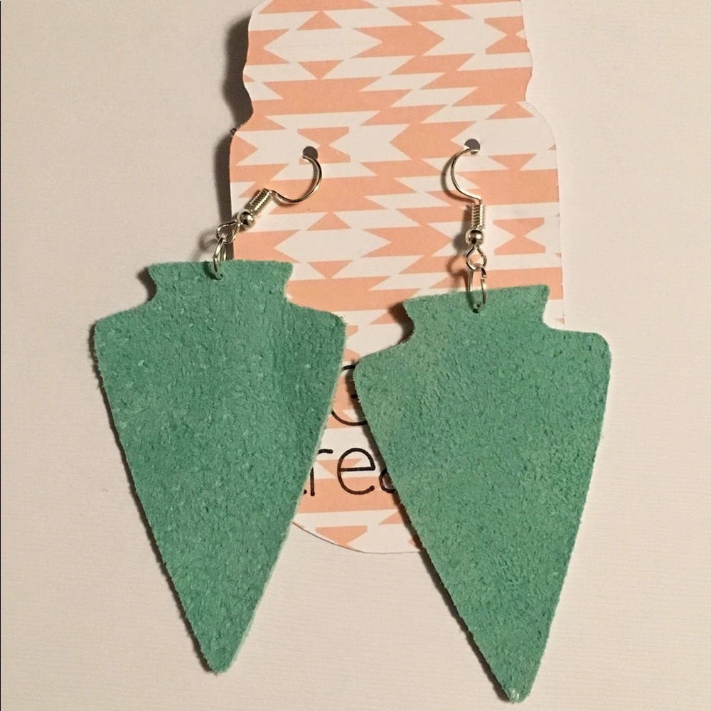 Homemade turquoise leather arrow head earrings